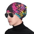 thumbnail image 1 of Xecao Neon Gothic Skull Moon Print Beanie Knitted Hat for Men Women, Winter Fashion Knit Cuffed Caps Unisex, 1 of 7