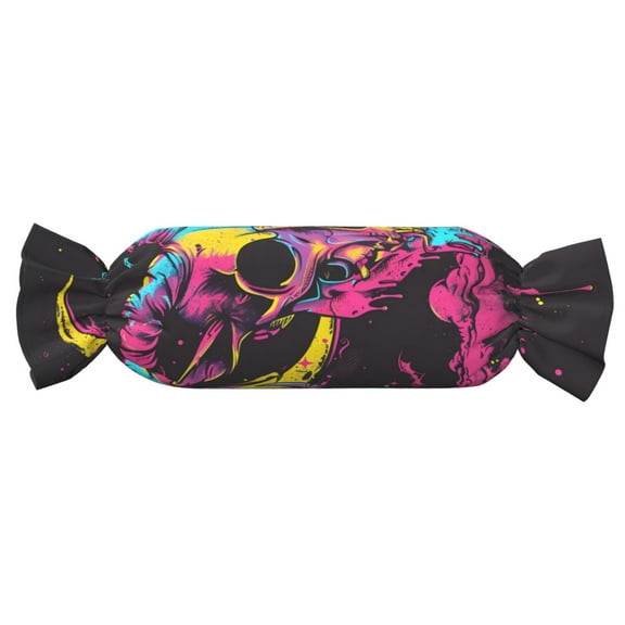 Xecao Neon Gothic Skull Moon Print+Candy-Inspired Plush Pillow for Men Women Suitable for Beds, Sofas, Game Rooms Drawstring Closure