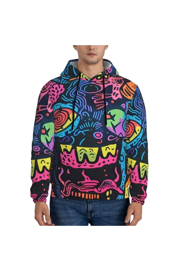 Neon Graffiti Urban Art Pattern Men's Adult Pullover Hoodie,Hooded Sweatshirt-Medium