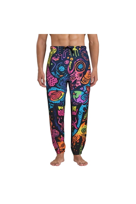 Neon Graffiti Urban Art Print Active Tech Joggers for Men, Mens Sweatpants Lounge Pants with Pockets-XX-Large