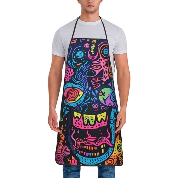 Xecao Neon Graffiti Urban Art Print Funny BBQ Chef Aprons for Men Women,Adjustable Kitchen Cooking Aprons with Pocket Waterproof Oil Proof No Pilling Fading