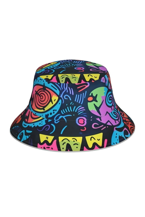 Neon Graffiti Urban Art Print Men and Women Night Reflective Hat Runner Cap Visor Bucket Hat Boonie Cap