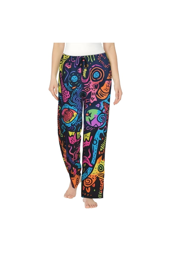 Neon Graffiti Urban Art Print Women's Straight Lounge Pajama Pants,The Epitome of Relaxed Sleepwear-