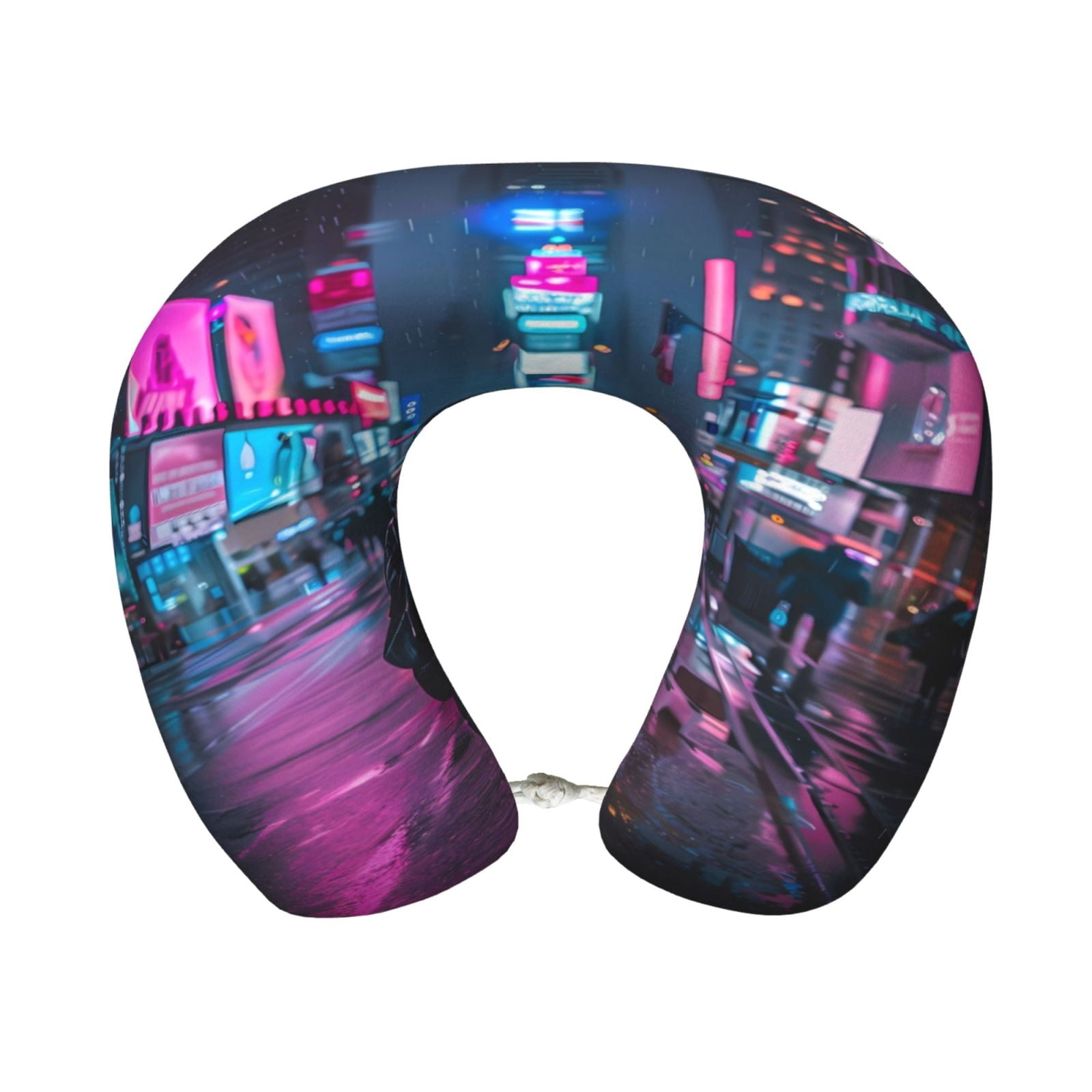 Xecao Neon Night Cityscape Print Memory Foam Cervical Neck Pillow Versatile U-Shaped Pillows for Home,Office,Camping,Travelling,Soft Washable Cover