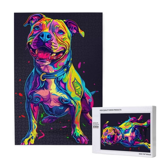 Xecao Neon Pop Art Pitbull Pattern 1000 Piece Puzzles , Jigsaw Puzzles for Adults