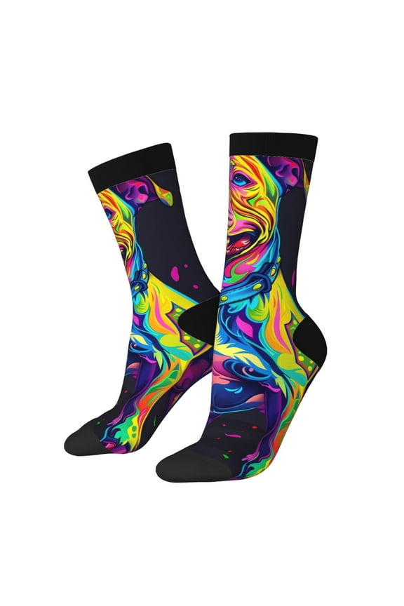 Neon Pop Art Pitbull Pattern Sport Socks for Women and Men Crew Socks Sporty Calf Socks Casual Socks