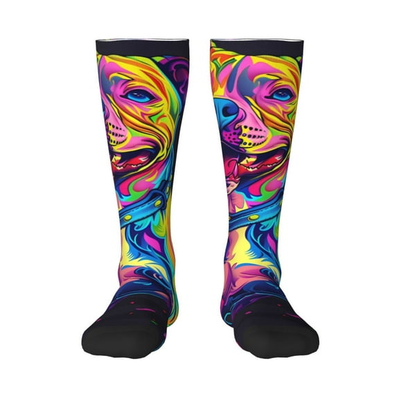 Xecao Neon Pop Art Pitbull Print Compression Socks for Both Men And Women for Running, Travel, Flight, Nurse