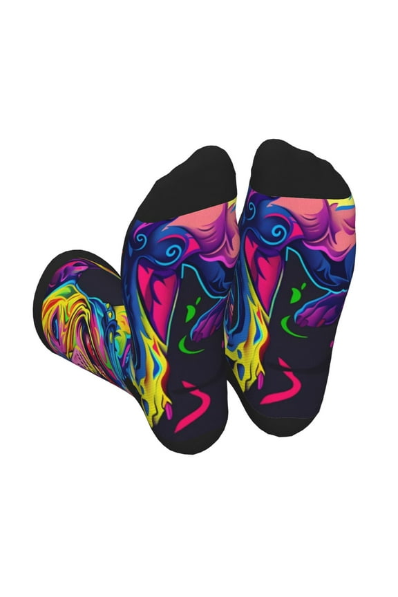 Neon Pop Art Pitbull Print Crew Socks for Men and Women, Men's Soft Moisture-wicking Sock