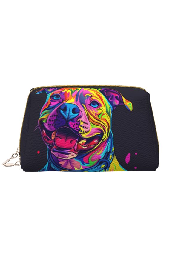 Neon Pop Art Pitbull Print Fashion Makeup PVC Bag Large Capacity Travel Cosmetic Bag for Women Organizer Toiletry Clutch