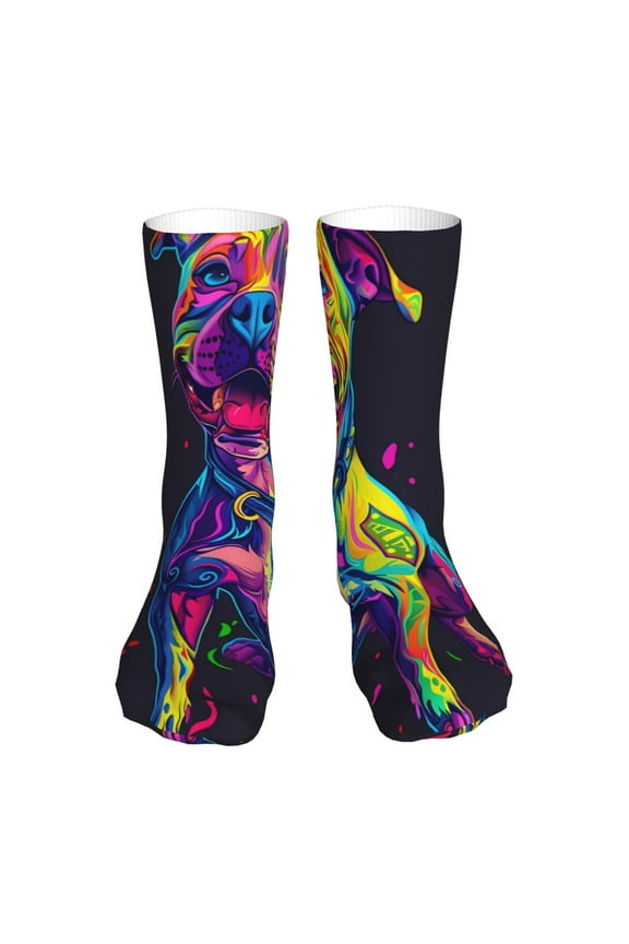 Neon Pop Art Pitbull Print Fashion No Heel Casual Crew Socks Cushioned Breathable for Men Women - Moisture wicking,Not easy to fade Suitable for daily