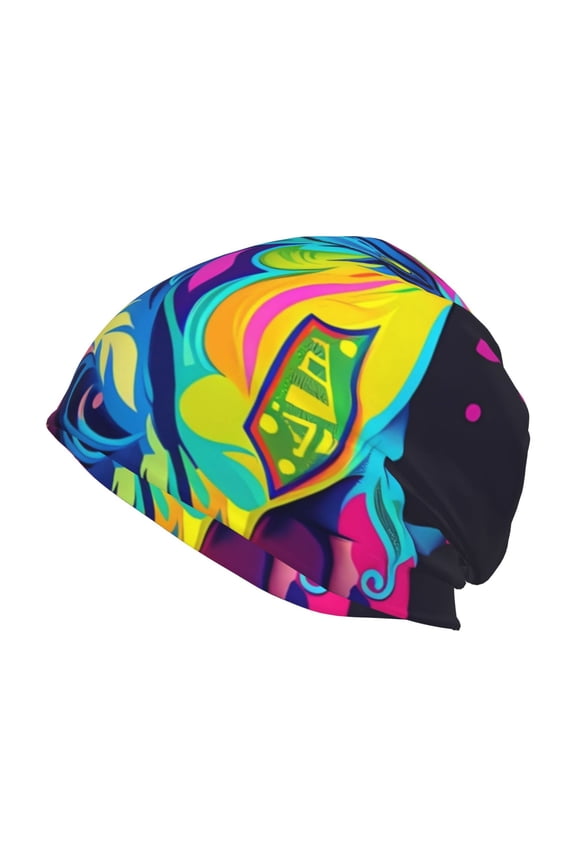 Neon Pop Art Pitbull Print Knit Hat,Winter Beanie for Men Women, Beanie Soft Warm Ski Stocking Cuffed Cap