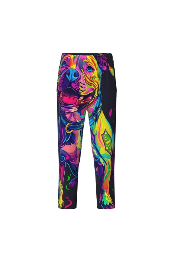 Neon Pop Art Pitbull Print Teenagers' Pajama Pants Long Sleep Pants Soft Elastic Waist Pajama Bottoms Elastic waist with 2 Pockets 5-16 Years-Medium
