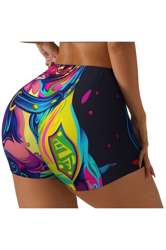 Neon Pop Art Pitbull Print Workout Shorts for Women Soft Smooth Gym Yoga Scrunch Active Tennis Workout Running Shorts-Medium