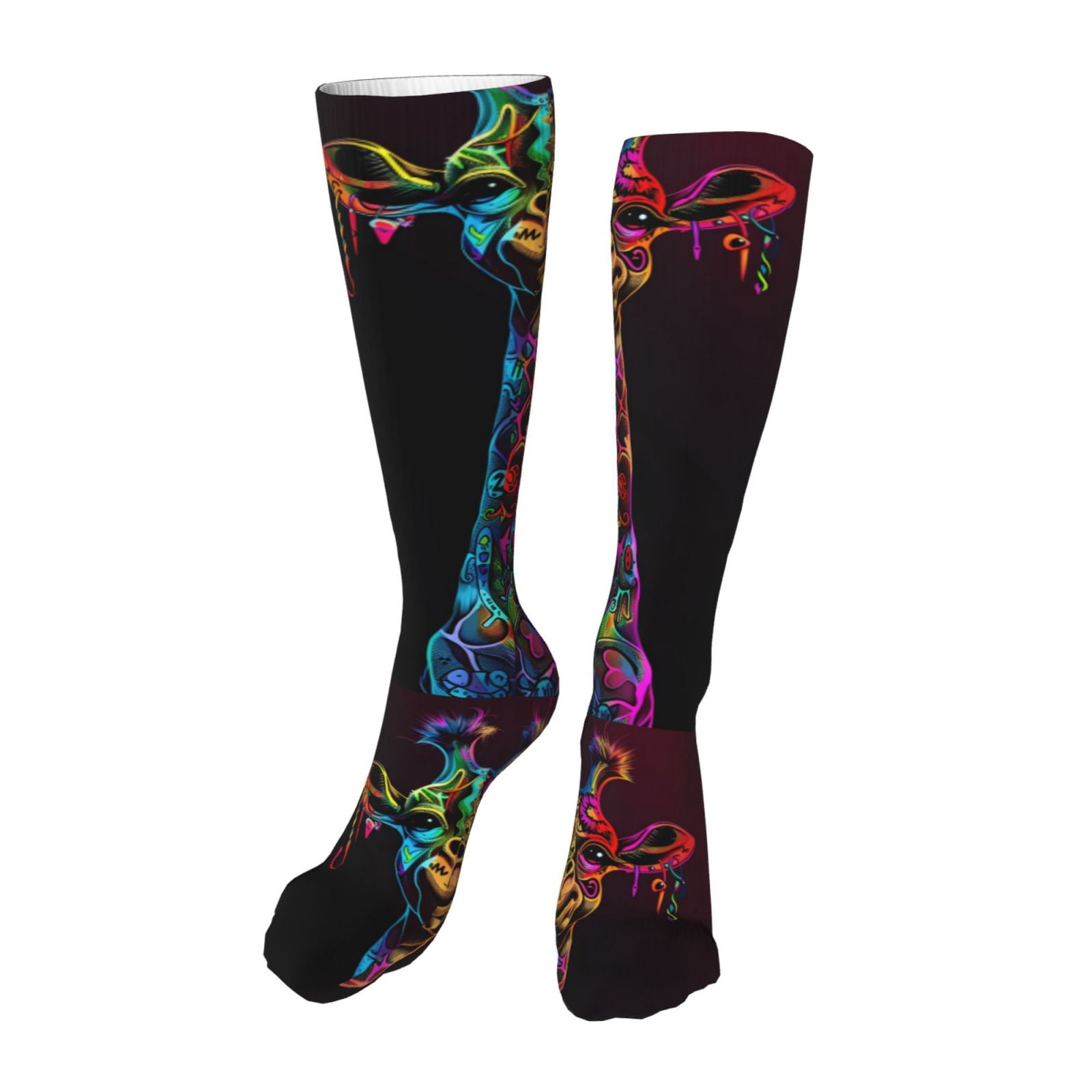 SAKAO❤️ Xecao Neon Psychedelic Giraffe Print Calf Socks Seamless Toe, Knee