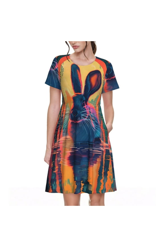 Neon Rabbit In Archway for Women Summer Short Sleeve Midi Dress with Pockets Casual Aline Flowy Tshirt Dress Vocation Beach Sundress