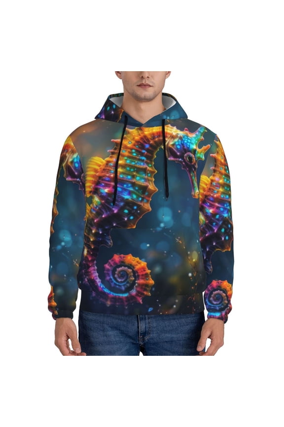 Neon Seahorse Underwater Realm Pattern Men's Adult Pullover Hoodie,Hooded Sweatshirt-Large