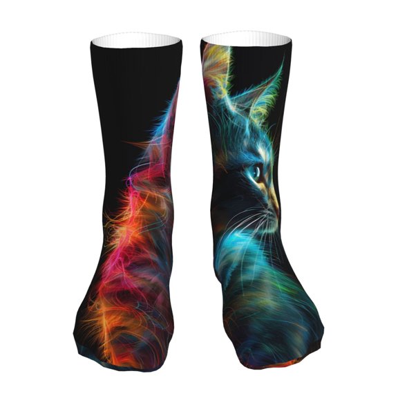 Xecao Neon Spectrum Cat Portrait Print Fashion No Heel Casual Crew Socks Cushioned Breathable for Men Women - Moisture wicking,Not easy to fade Suitable for daily