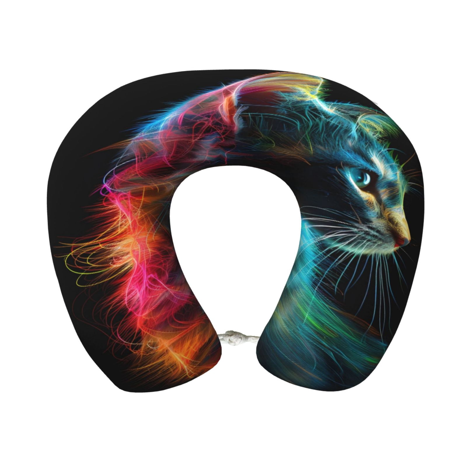 Xecao Neon Spectrum Cat Portrait Print Memory Foam Cervical Neck Pillow Versatile U-Shaped Pillows for Home,Office,Camping,Travelling,Soft Washable Cover