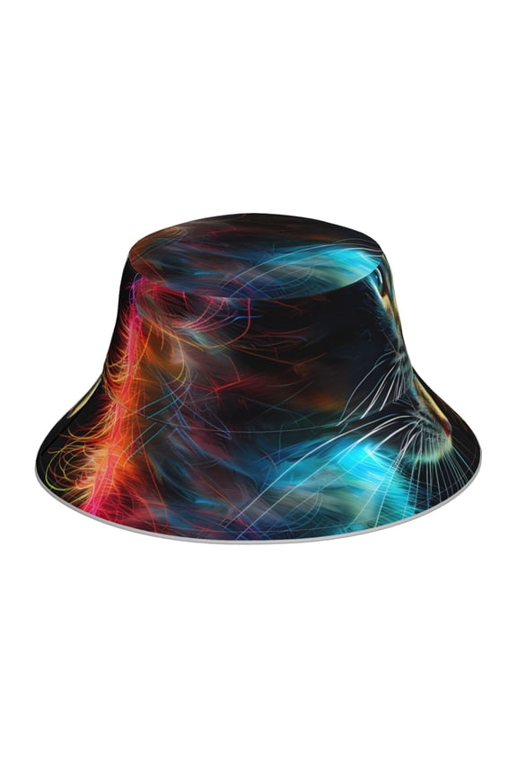 Neon Spectrum Cat Portrait Print Men and Women Night Reflective Hat Runner Cap Visor Bucket Hat Boonie Cap