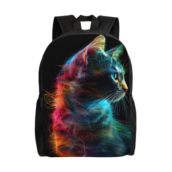 Xecao Neon Spectrum Cat Portrait Print School Backpack with Laptop Compartment Small Travel Laptop Backpack for Women Men Waterproof College Backpack Simple School Bag