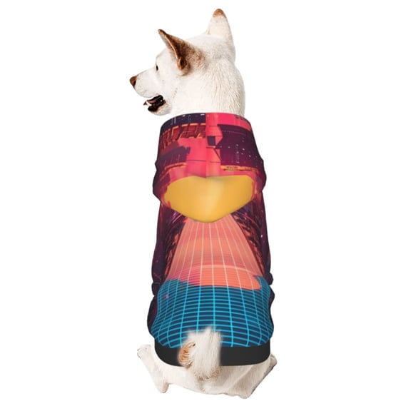 Xecao Neon Sunset Cyberpunk Cityscape Pattern Sweatshirts Winter Pet Dog Hoodie Puppy Coat Dog Sweaters Dog Clothes with Hat Dog Clothes Costume Outfit,Small Pets Wear-Large