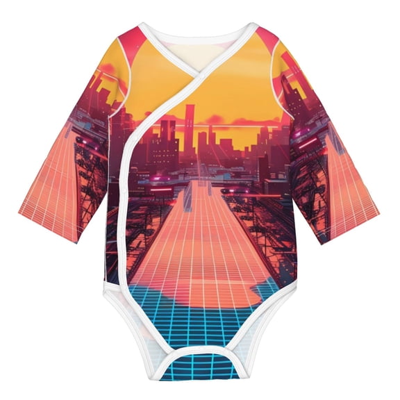 Xecao Neon Sunset Cyberpunk Cityscape Print Baby unisex-baby Cotton Long-sleeve Bodysuits-2 Years