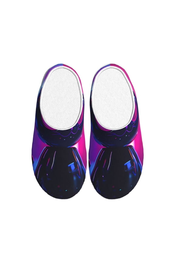 Neon Toy Cat Reflections Print Cotton Slippers Fuzzy Warm Cozy Slippers Non Slip House Slippers For Indoor Outdoor Cotton Slippers House Slippers-39/40