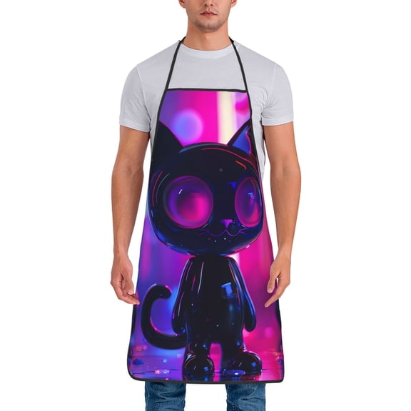 Xecao Neon Toy Cat Reflections Print Funny BBQ Chef Aprons for Men Women,Adjustable Kitchen Cooking Aprons with Pocket Waterproof Oil Proof No Pilling Fading
