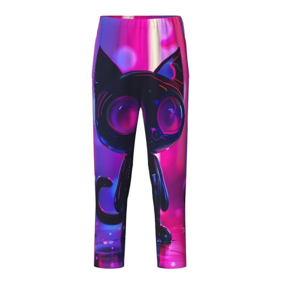 Xecao Neon Toy Cat Reflections Print Teenagers' Pajama Pants Long Sleep Pants Soft Elastic Waist Pajama Bottoms Elastic waist with 2 Pockets 5-16 Years-Large