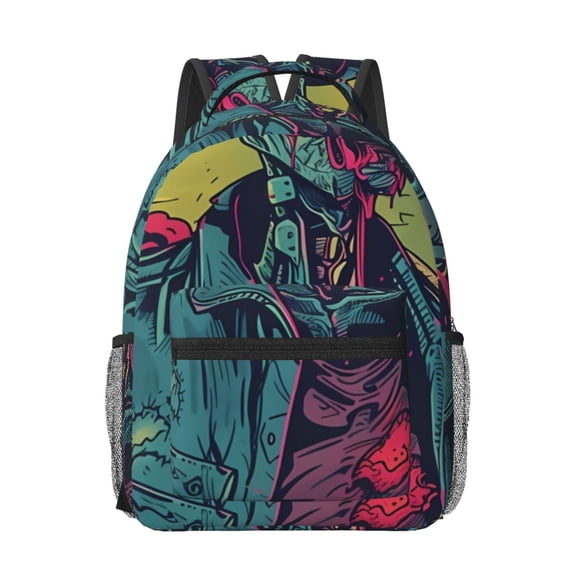 Xecao Neon Zombie Skull Print Casual Backpack: A Computer Backpack Ideal for Men and Women, Perfect for College, School, or Daily Travels-One Size