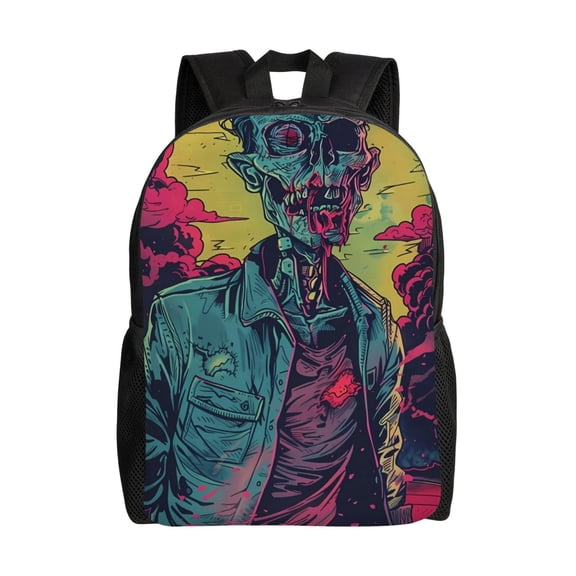 Xecao Neon Zombie Skull Print School Backpack with Laptop Compartment Small Travel Laptop Backpack for Women Men Waterproof College Backpack Simple School Bag