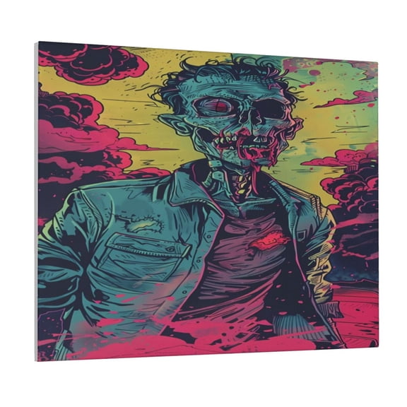 Xecao Neon Zombie Skull for Waterproof Framed Canvas Art - Modern Home Decor with Real Wood Frame for Gifting and Interior Design,Horizontal