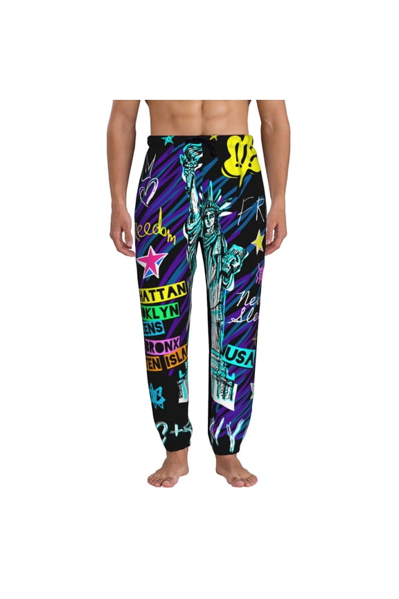 New York City Print Active Tech Joggers for Men, Mens Sweatpants Lounge Pants with Pockets-3X-Large