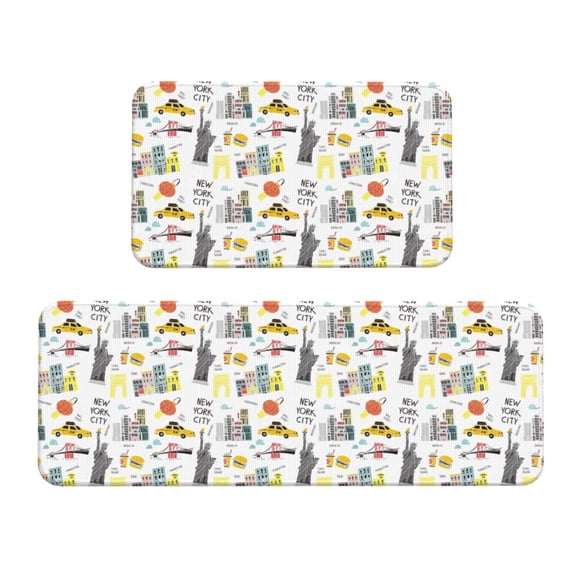 Xecao New York Patten Kitchen Rugs and Mats Sets,2 Pieces Non-Slip Washable Rugs, Kitchen Mat for Floor,Suit for Kitchen Decor and Accessories