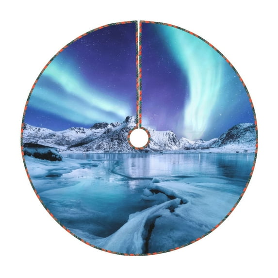 Xecao Night At Lake Aurora 1 Pattern Christmas Tree Skirt Round Xmas Tree Mat Base Cover for Holiday Home Decorations-36"