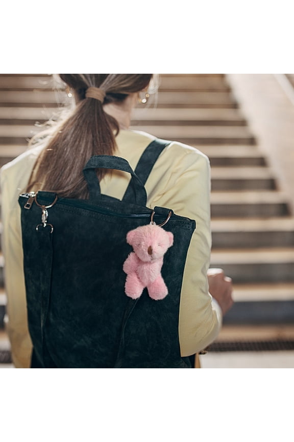 Plush Bear Keychain Mini Joint Doll Pendant Cute Long Hair Hat Necklace Toy Bag Charm Accessories Colorful Ornaments for Backpack Purse Phone