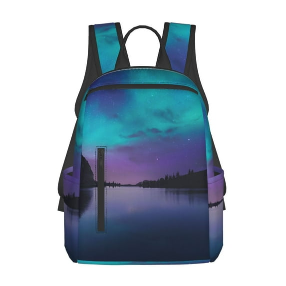 Xecao Night At Lake Aurora print Backpack For women men Aesthetic Lightweight Travel Daypack Simple Cute Backpack For Bookbag