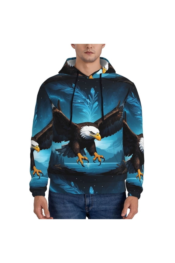 Night Sky Forest Bald Eagle Pattern Men's Adult Pullover Hoodie,Hooded Sweatshirt-4X-Large
