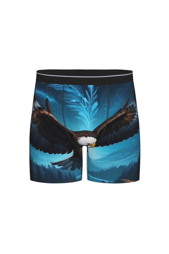 Night Sky Forest Bald Eagle Print Boxer Briefs for Men's Stretch Moisture-Wicking Underwear, Mid-Rise Classics breathable fabric