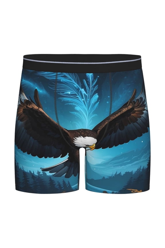 Night Sky Forest Bald Eagle Print Boxer Briefs for Men's Stretch Moisture-Wicking Underwear, Mid-Rise Classics breathable fabric