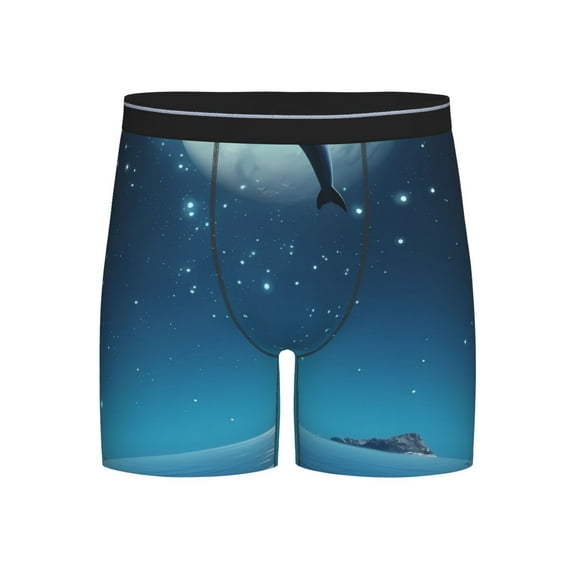 Xecao Night Sky Moon Dolphin Print Boxer Briefs for Men's Stretch Moisture-Wicking Underwear, Mid-Rise Classics breathable fabric