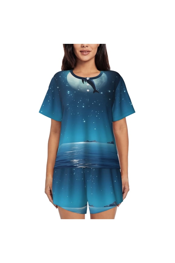 Night Sky Moon Dolphin print Swimsuit for women, Summer-ready, sporty style.Quick-dry fabric. Many sizes & colors.