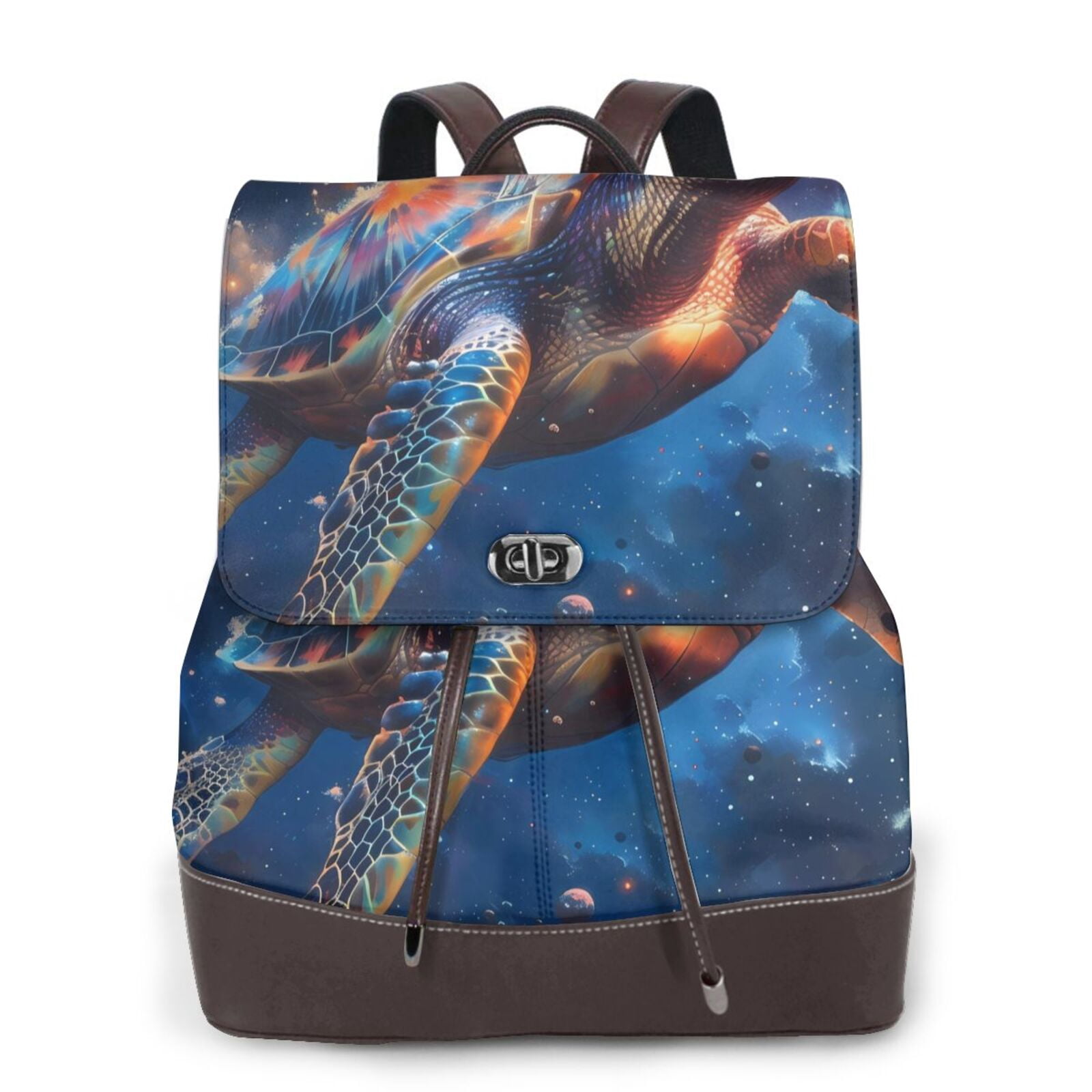 Turtle Shell Backpack Large Xecao Night Sky Turtle Print Large Backpack Soft Leather for Women ...