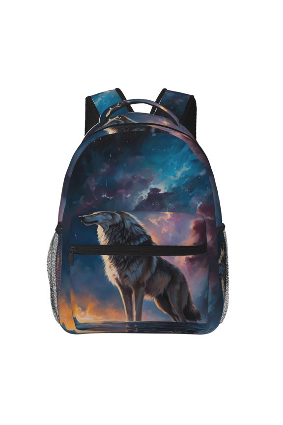 Night Sky Wolf Backpack, a stylish and functional choice for both men and women, is the perfect basic bookbag for college, work, or travel