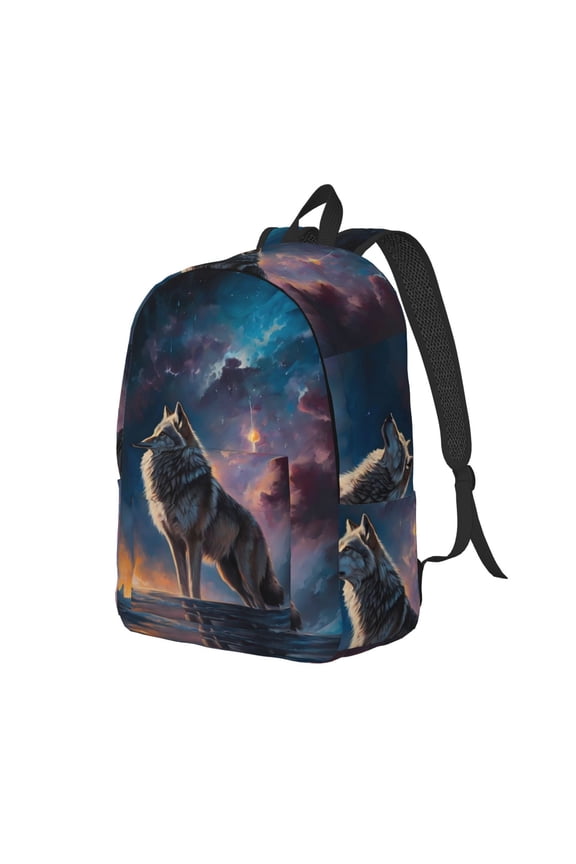 Night Sky Wolf Canvas College Laptop Backpack, a durable rucksack designed for both men and women, ideal for travel, school, and daily use-Small