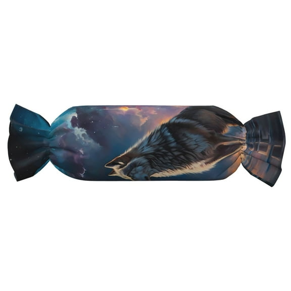 Xecao Night Sky Wolf Print+Candy-Inspired Plush Pillow for Men Women Suitable for Beds, Sofas, Game Rooms Drawstring Closure