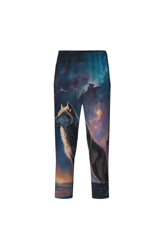 Night Sky Wolf Print Teenagers' Pajama Pants Long Sleep Pants Soft Elastic Waist Pajama Bottoms Elastic waist with 2 Pockets 5-16 Years-Large