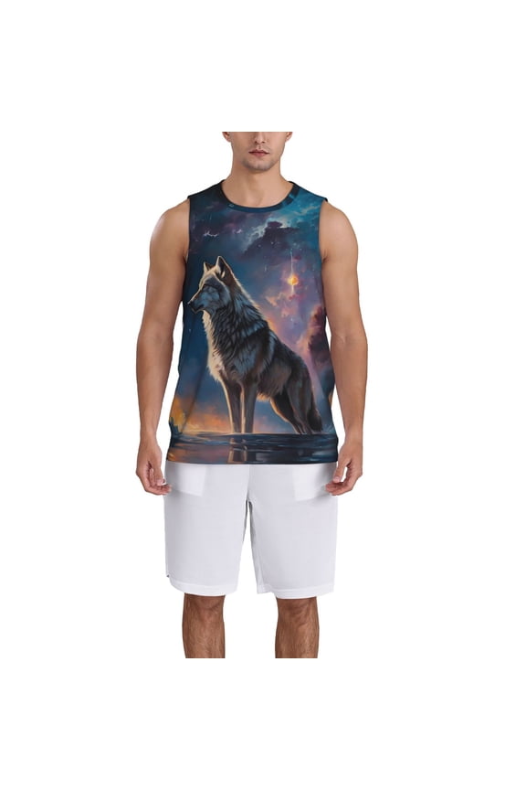 Night Sky Wolf print basketball shirt for both men and women, a unisex basketball jersey perfect for theme parties-Medium
