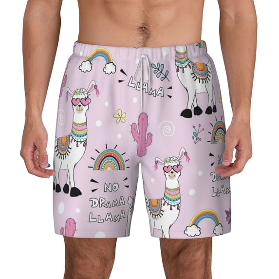 Xecao No Drama Llama for Men's Swimming Trunks Swim Trunks Quick Dry Swim Shorts with Mesh Lining Funny Swimwear Bathing Suits