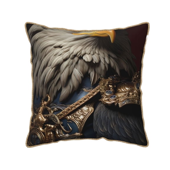 Xecao Noble Style Bald Eagle Print Soft Velvet Decorative Throw Pillow Covers, Square Cushion Cases for Bed, Sofa, Living Room, Car, and Indoor Outdoor Use-18"x18"